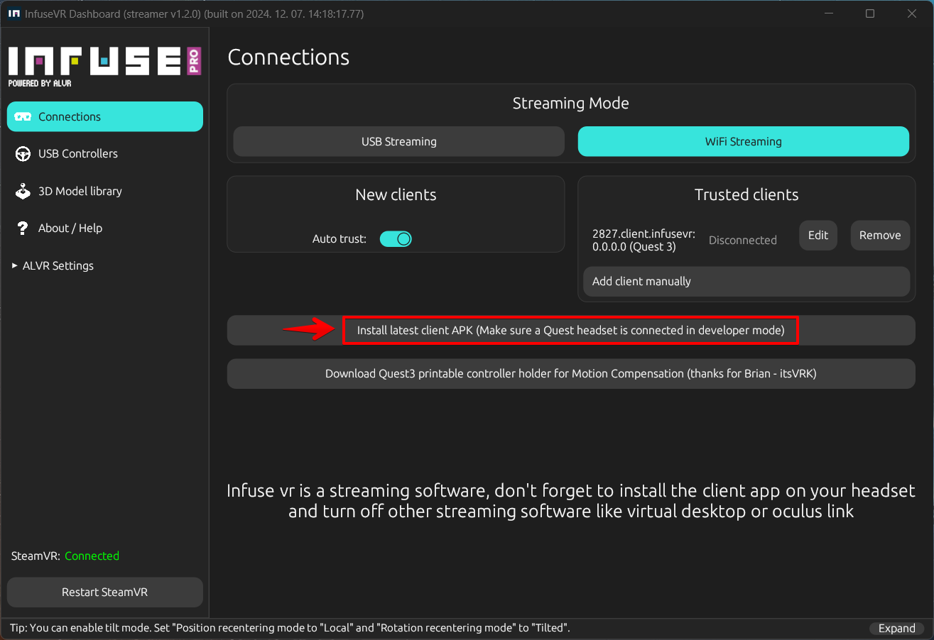 Install Infuse VR client apk